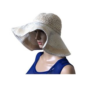 Collection Eighteen. Women’s Ivory Gold Threading Crochet Straw Sun Hat One Size